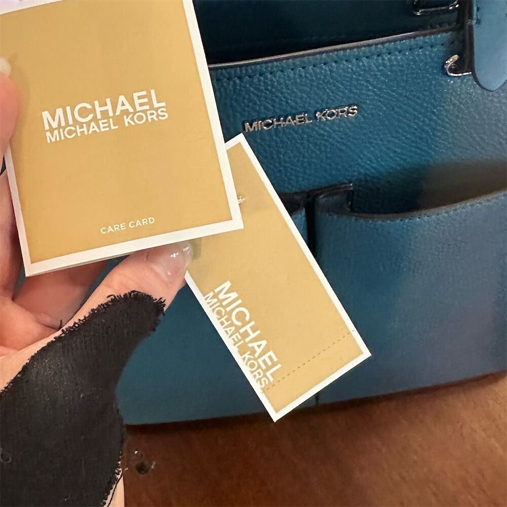 Michael Kors Jet Set Travel Women's Blue Tote Bag Pebbled Leather